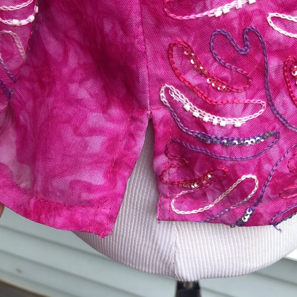 Anage Pink 100% Silk Embroidered Jacket size Small Pink Power BC Awareness
